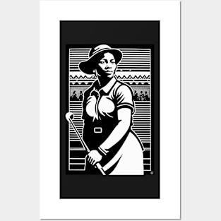 Woman Golfer Woodblock Print Posters and Art